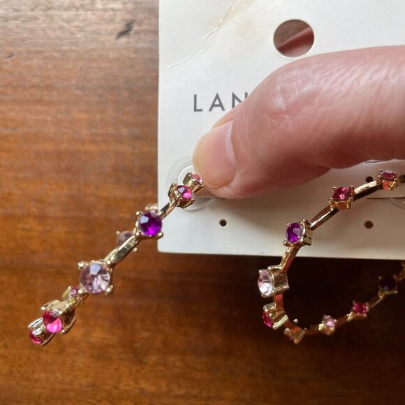 3/$12 Earrings.  Lane Bryant Gold Jeweled Earrings in Shades of Pink and Purple - Picture 2 of 3